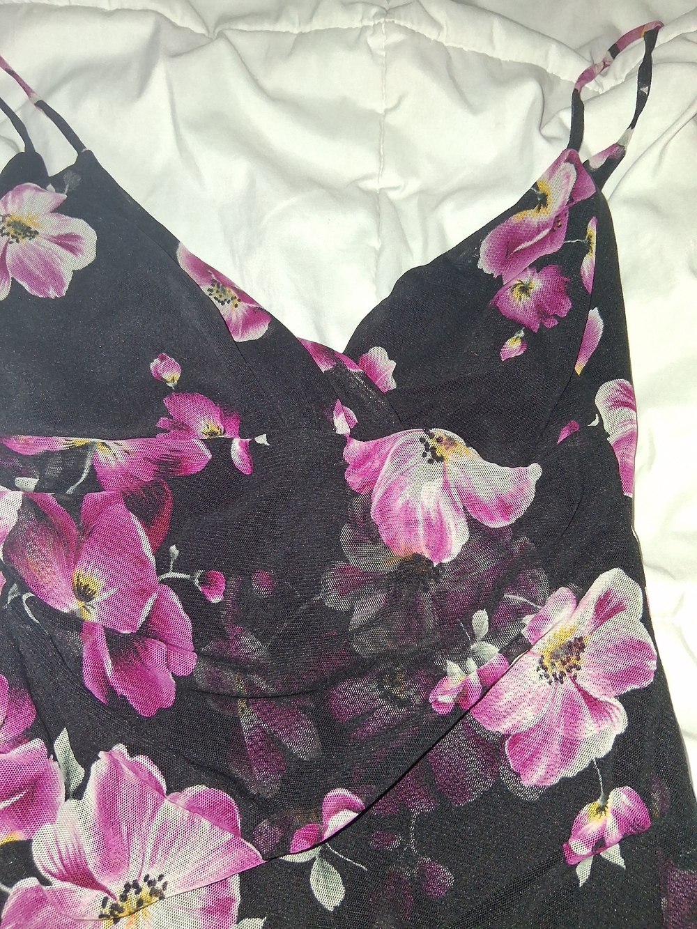 Fashion Nova Black Maxi Dress with Pink Floral Print